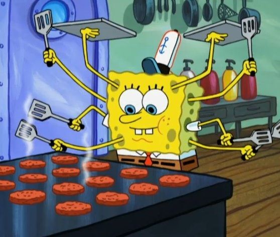 sungerbob hamburger pişiriyor