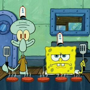 Squidward depoda hamburger yiyor