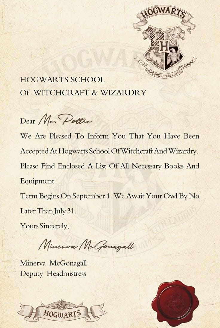 Hogwarts giriş mektubu